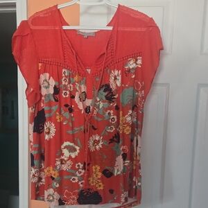 Daniel Rainn Vibrant Red Floral Blouse